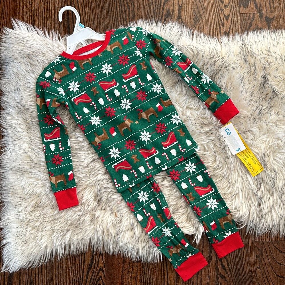5T NWT Toddler Boy 2 Piece Set Christmas Green 100% Cotton Pajama Set